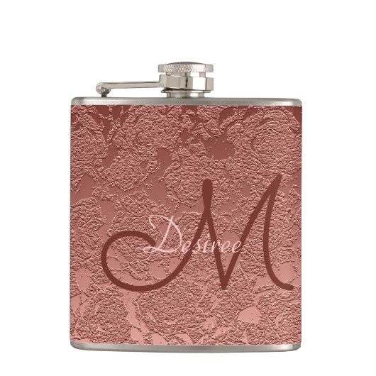 Monogram Roos Gold Pink Floral Modern Elegant Art Heupfles (Voorkant)