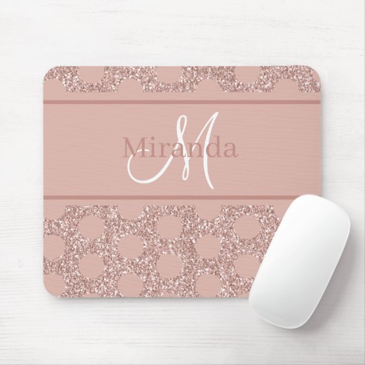 Monogram Roos Gold Pink Glitter Girly Polka Dot. Muismat (Met muis)