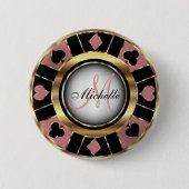 Monogram Roos Gold Poker Chip Casino Design Ronde Button 5,7 Cm (Voorkant)