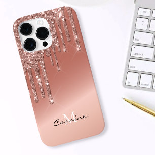 Monogram Roos Gold Side Driving Glitter Android + Case-Mate iPhone 14 Pro Max Hoesje