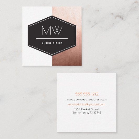 Monogram Roos Gold Vierkante Visitekaartje (Voorkant / Achterkant)