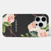 Monogram Roos Gold Waterverf Floral Dark Grey Case-Mate iPhone Case (Achterkant (horizontaal))