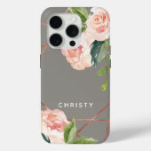Monogram Roos Gold Waterverf Floral Warm Grey Case-Mate iPhone Case (Achterkant)