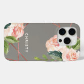 Monogram Roos Gold Waterverf Floral Warm Grey Case-Mate iPhone Case (Achterkant (horizontaal))