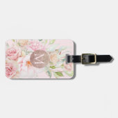 Monogram Roos Goud Blush Roze Waterverf Bloemen Bagagelabel (Voorkant horizontaal)