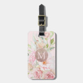 Monogram Roos Goud Blush Roze Waterverf Bloemen Bagagelabel (Voorkant verticaal)