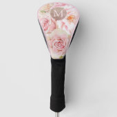Monogram Roos Goud Blush Roze Waterverf Bloemen Golfheadcover (Voorkant)