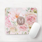 Monogram Roos Goud Blush Roze Waterverf Bloemen Muismat (Met muis)
