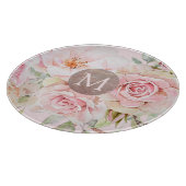 Monogram Roos Goud Blush Roze Waterverf Bloemen Snijplank (Hoek)