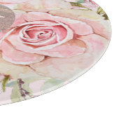 Monogram Roos Goud Blush Roze Waterverf Bloemen Snijplank (Hoek)