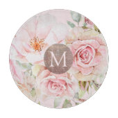 Monogram Roos Goud Blush Roze Waterverf Bloemen Snijplank (Voorkant)