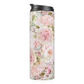 Monogram Roos Goud Blush Roze Waterverf Bloemen Thermosbeker (Geroteerd rechts)