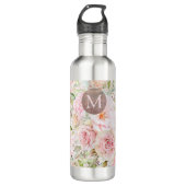 Monogram Roos Goud Blush Roze Waterverf Bloemen Waterfles (Voorkant)