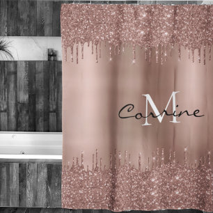 Monogram Roos Goud Dbl Daling Glitter Metallic Douchegordijn