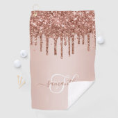 Monogram Roos Goud Dripping Glitter Blush Golfhanddoek (Insitu)