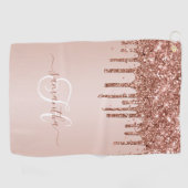 Monogram Roos Goud Dripping Glitter Blush Golfhanddoek (Horizontaal)