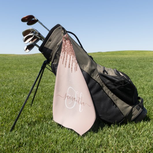 Monogram Roos Goud Dripping Glitter Blush Golfhanddoek (Groen)