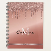Monogram Roos Goud Dripping Glitter Metallic Dagel Planner (Voorkant)