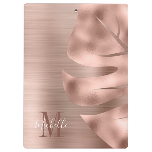 Monogram Roos Goud geborsteld metaal Palm Leaf Klembord (Achterkant)