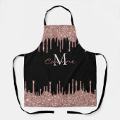 Monogram Roos Goud Glitter Drip Zwart Naam Schort (Voorkant)