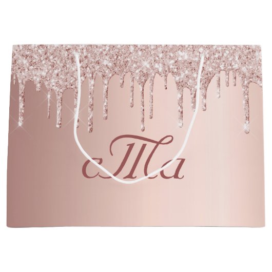 Monogram roos goud glitter roze luxueuze bruiloft groot cadeauzakje (Voorkant)