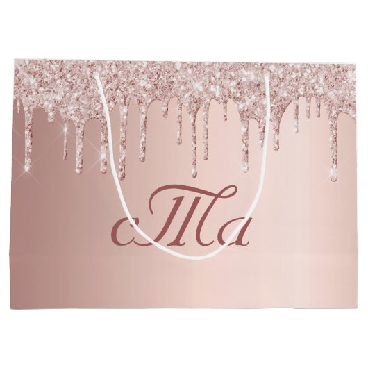 Monogram roos goud glitter roze luxueuze bruiloft groot cadeauzakje (Achterkant)
