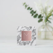 Monogram roos goud op grijs marmer vierkante visitekaartje (Staand voorkant)