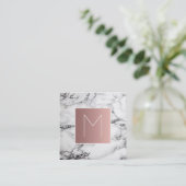 Monogram roos goud op zwart en wit marmer vierkante visitekaartje (Staand voorkant)