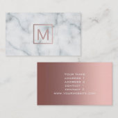 Monogram roos goud op zwart en wit marmer visitekaartje (Voorkant / Achterkant)