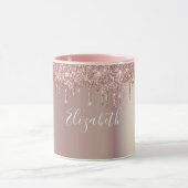 Monogram Roos Goud Roze Dripping Glitter Coffee Mok (Midden)