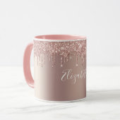 Monogram Roos Goud Roze Dripping Glitter Coffee Mok (Voorkant links)