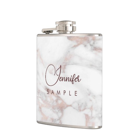 Monogram Roos Goud Wit Marmer Sjabloon Best Heupfles (Links)