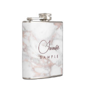 Monogram Roos Goud Wit Marmer Sjabloon Best Heupfles (Rechts)