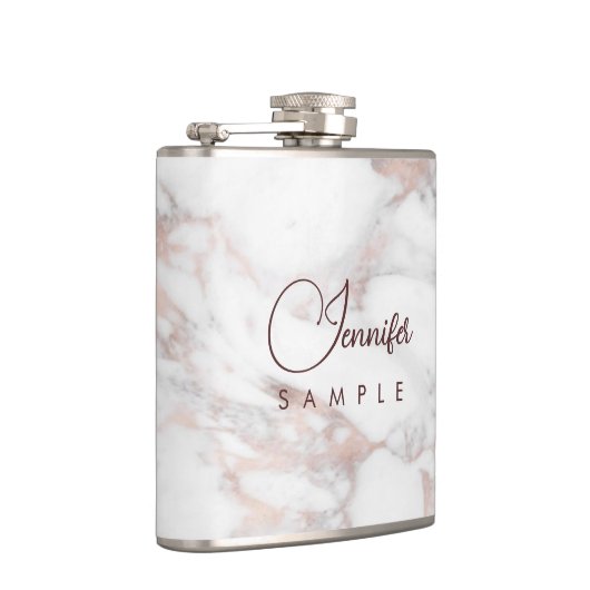 Monogram Roos Goud Wit Marmer Sjabloon Best Heupfles (Rechts)