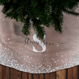 Monogram Roos Goud Zilver Glitter Glam Geborsteld Kerstboom Rok