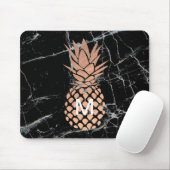 monogram roos gouden anananas op zwarte marmer muismat (Met muis)