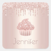 Monogram roos gouden cupcake glitter drips modern vierkante sticker (Voorkant)