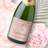 Monogram Roos Gouden Glitter 90ste Verjaardagsscri Sparkling Wijnetiket