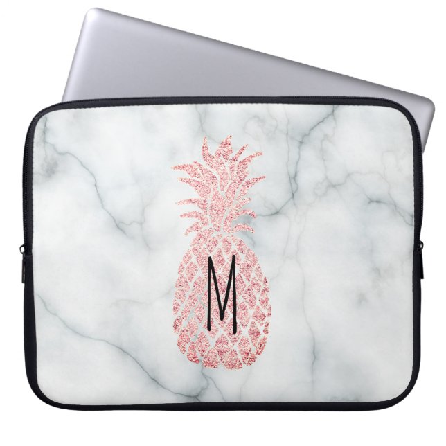Monogram roos Gouden Glitter Ananas Laptop Sleeve (Voorkant)