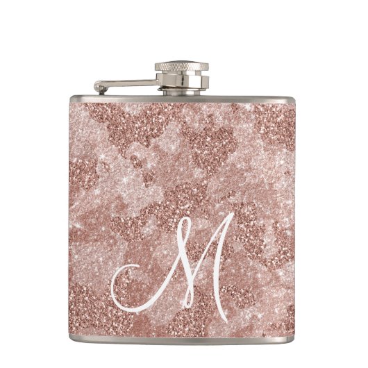 Monogram Roos Gouden Glitter Camouflage camo Heupfles (Voorkant)