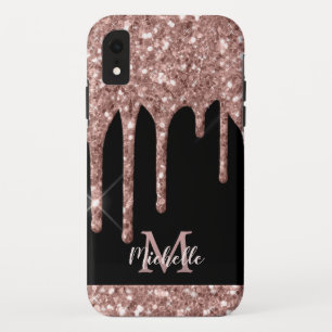 Monogram Roos Gouden Glitter Druppels op Zwart Mon Case-Mate iPhone Case