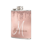 Monogram Roos Gouden Glitter Druppelt Girly Heupfles (Links)