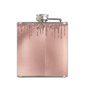 Monogram Roos Gouden Glitter Druppelt Girly Heupfles (Achterkant)