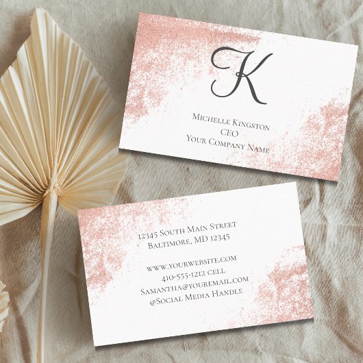 Monogram Roos Gouden Glitter Glam Trendy Vrouwen Visitekaartje