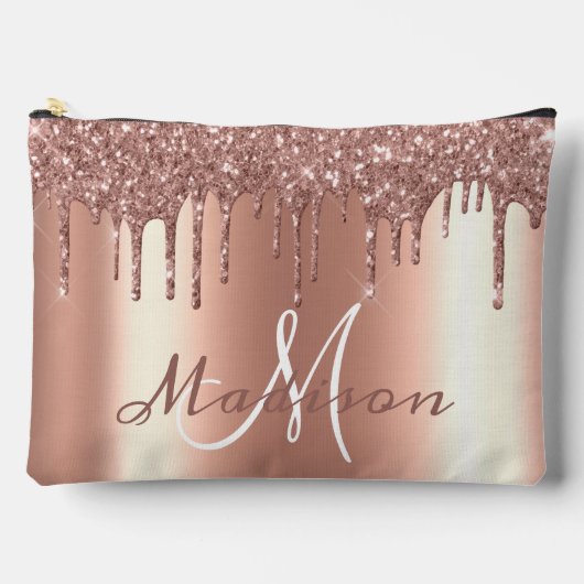 Monogram Roos Gouden Glitter Look Drips Girly Etui (Voorkant)