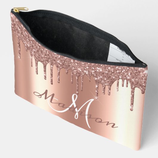 Monogram Roos Gouden Glitter Look Drips Girly Etui (Open)