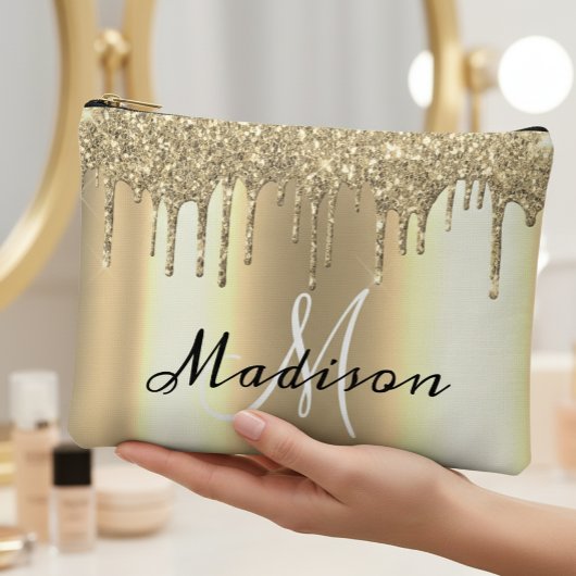 Monogram Roos Gouden Glitter Look Drips Girly Etui