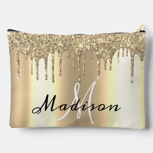 Monogram Roos Gouden Glitter Look Drips Girly Etui (Achterkant)