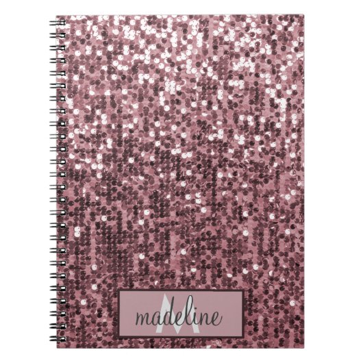 Monogram Roos Gouden Glitter Sequin Sparkly Notiti Notitieboek (Voorkant)