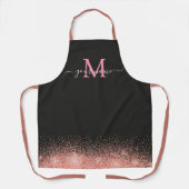 Monogram Roos Gouden Glitter Sparkles en Zwarte Na Schort (Voorkant)